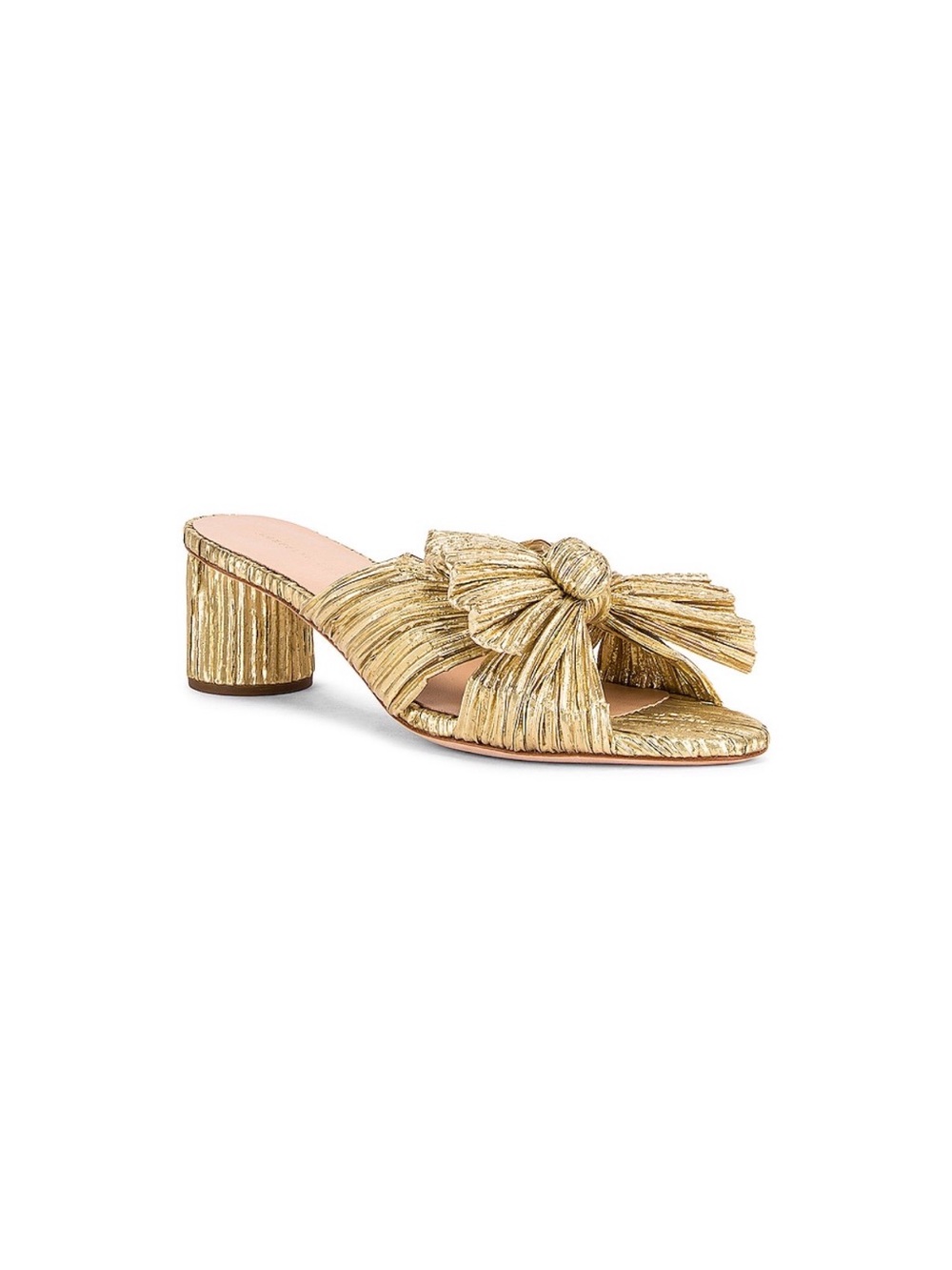 Loeffler Randall Gold Pleated Knot Slide Heels
